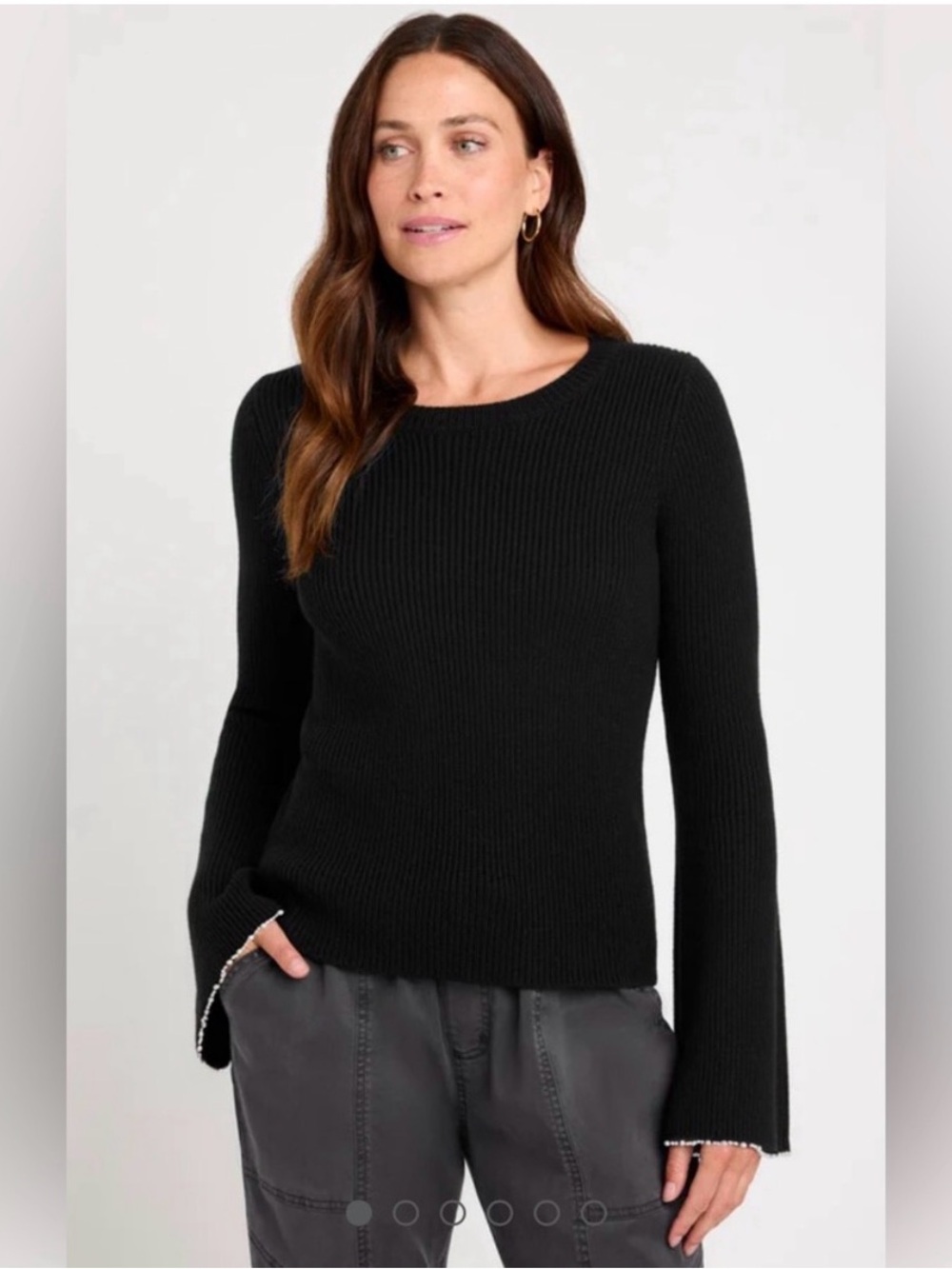 Splendid Black Scoopneck Bell-Sleeve Pearl Lined Sweater NWT